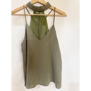 Gianni Bini Olive Green Choker Spaghetti Strap V-Neck Sleeveless Small Top